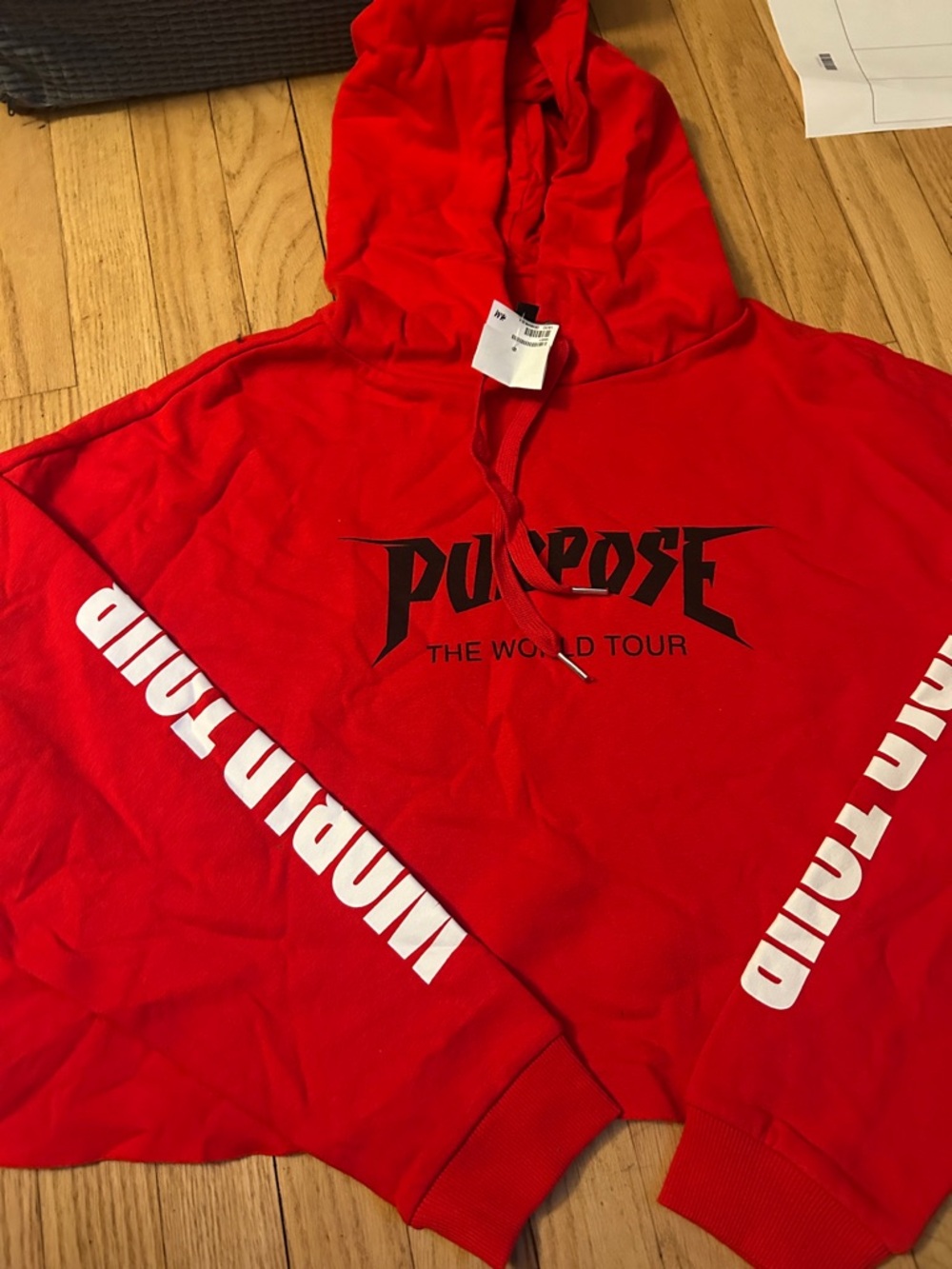 Justin Bieber Red Hoodie with Black Sleeve Lettering